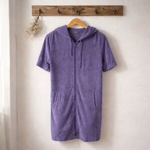 Bsubseach Lavender Short-Sleeve Hooded Zip Swimsuit Cover-Up